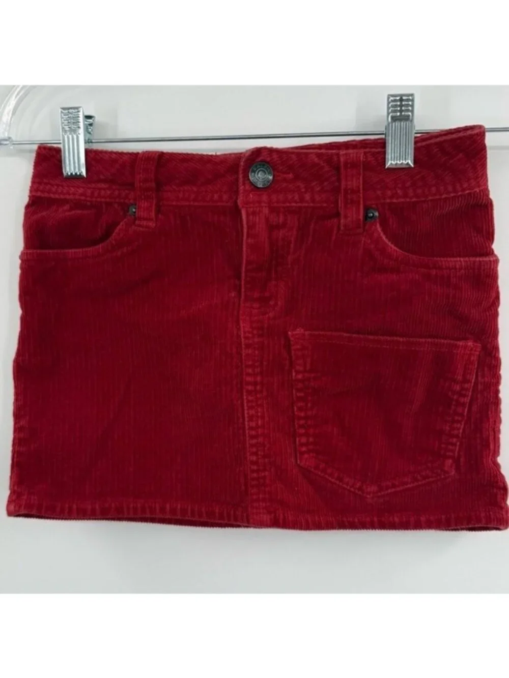 Ralph Lauren Girls Red Corduroy Mini Skirt Size 7 Classic Button Zip Preppy Fall